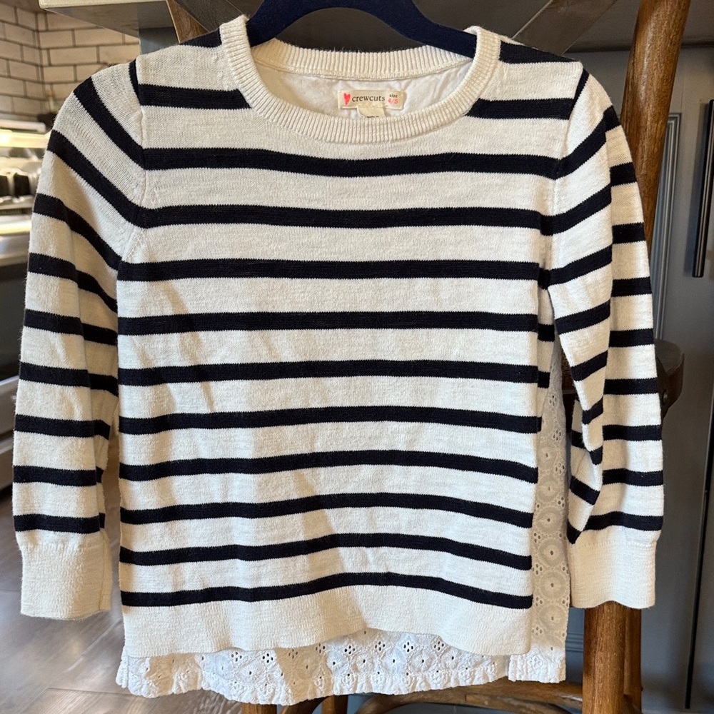 Crewcuts Navy  and White Striped Sweater with adorable laced back. Size 4/5